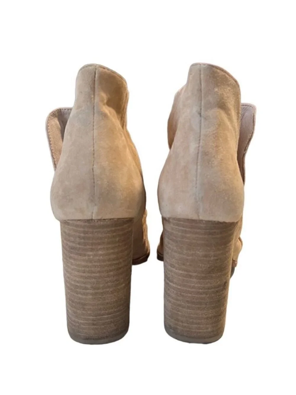 42 Gold Tan Loyalty Suede Open Toe Block Heel Booties Size 10